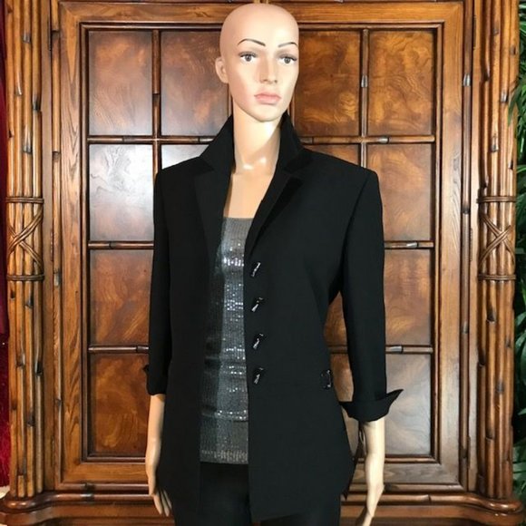 Kasper Portofino Black Gunmetal Bamboo Button D-Ring Waist Jacket - Picture 1 of 16